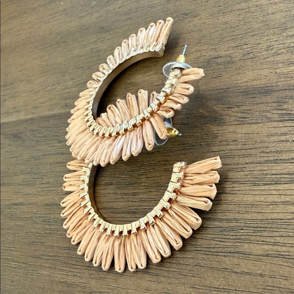 Elegant Gold and Tan Raffia Hoop Earrings - Picture 5 of 8